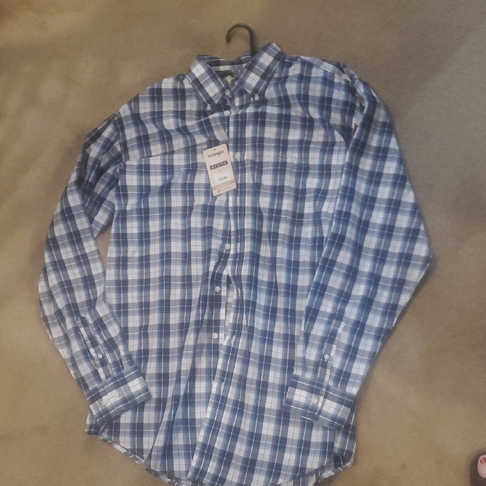 Blue Plaid Men's Shirt Size Large TALL